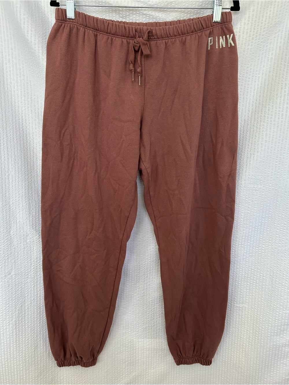 PINK Victoria's Secret Dusty Mauve Glitter Logo Jogger Sweatpants Size Large
